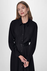 ROLL TAB BELTED POPLIN DRESS