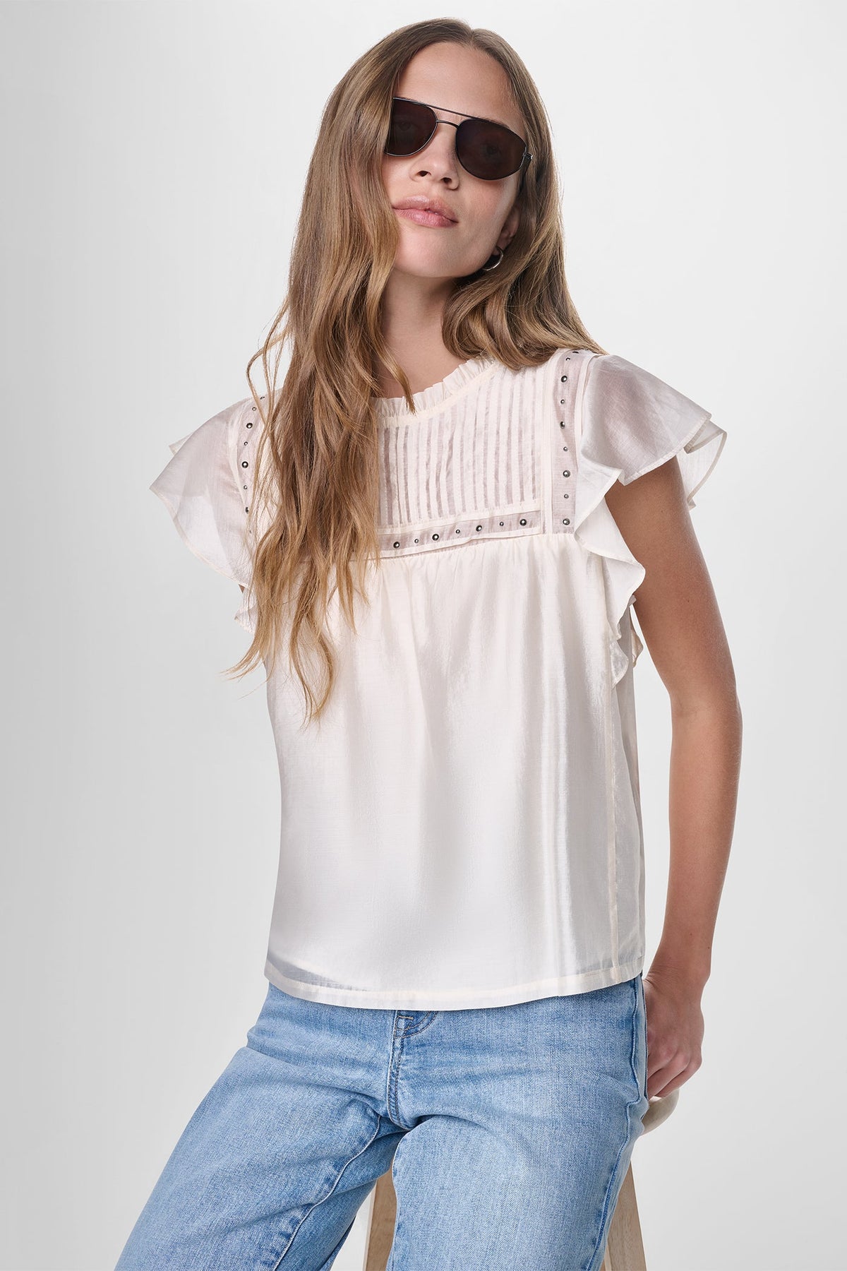 PLEATED STUDDED BLOUSE