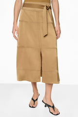 TIE WAIST CONTRAST STITCH MIDI SKIRT