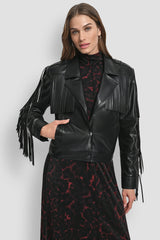 LONG SLEEEVE FRINGE CROP JACKET