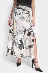 NEWSPAPER PRINT MIDI SKIRT