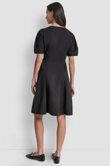 V-NECK PLEATED FIT & FLARE DRESS