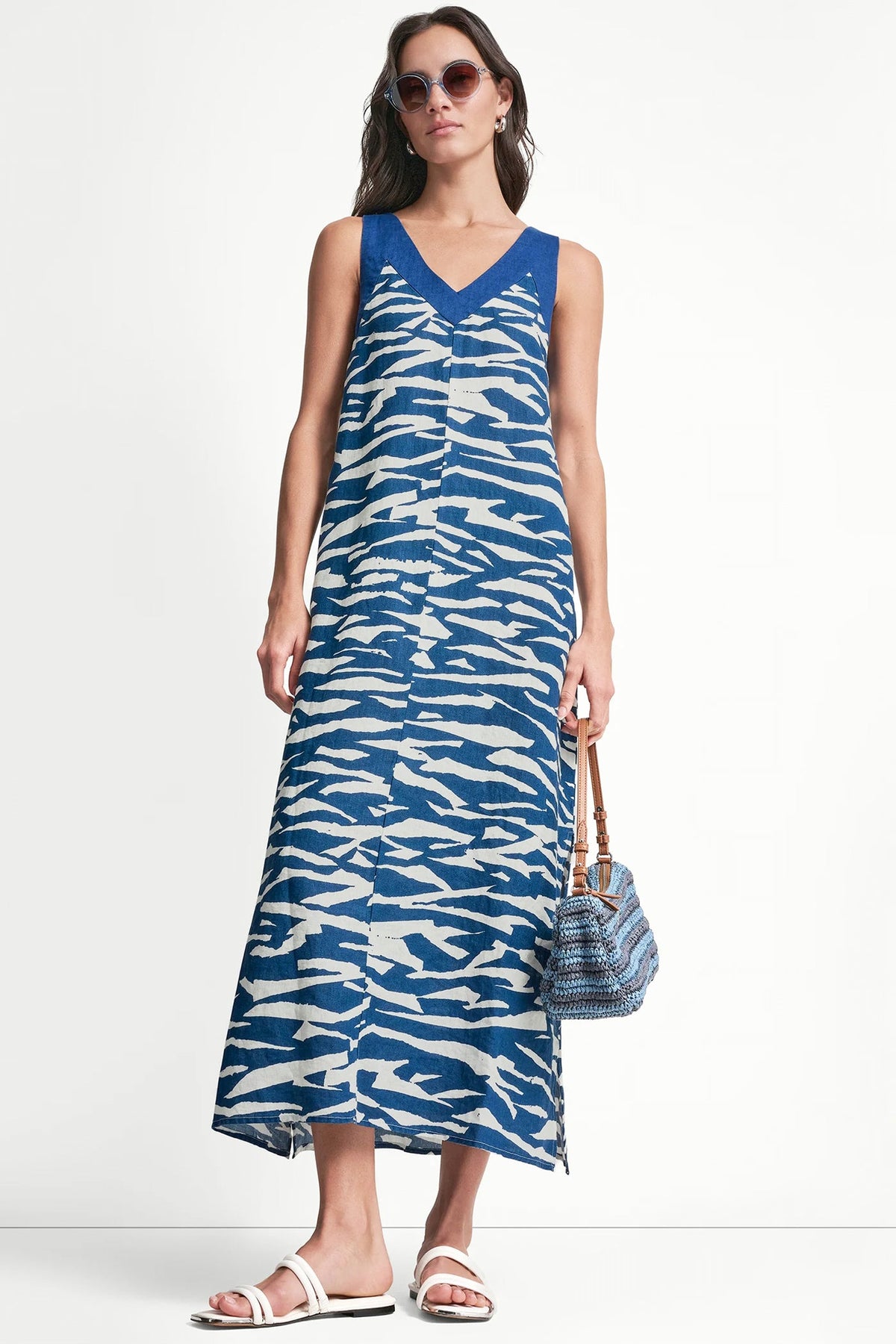 LINEN PRINTED MIDI DRESS
