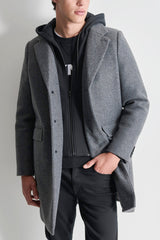 FAUX WOOL COAT WITH HOODED BIB