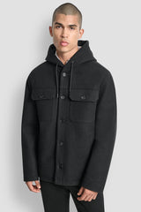 FAUX WOOL HOODED SHIRT JACKET