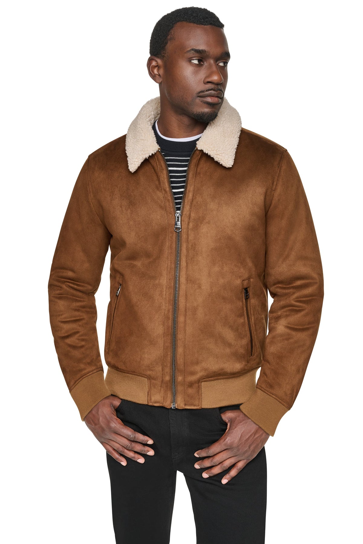 FAUX SHEARLING BOMBER JACKET